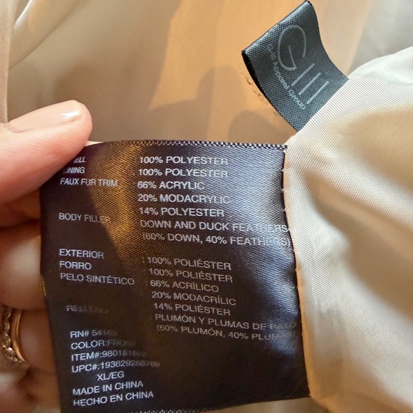 Women's Kenneth Cole Cream Puffer Coat with Faux Fur Hood - Picture 6 of 6